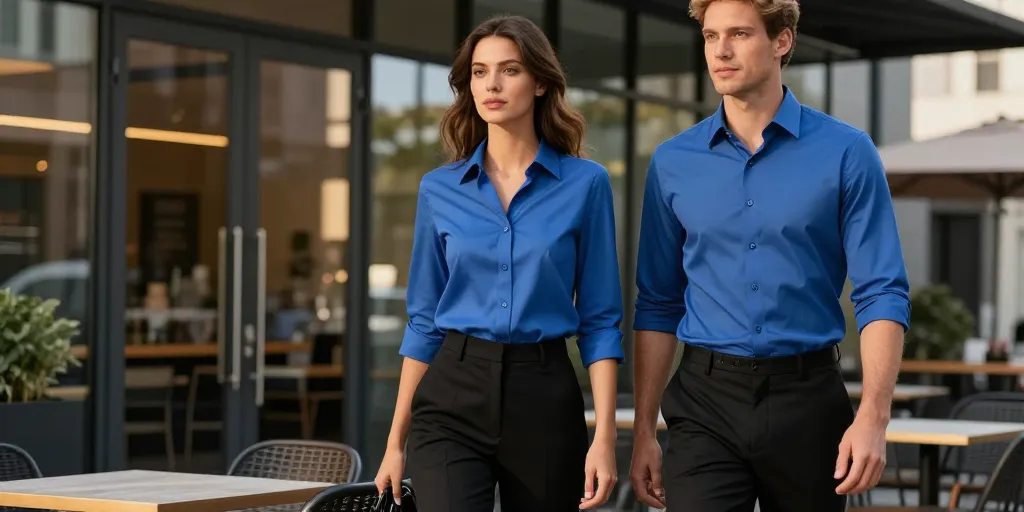 pantalon noir chemise bleu
