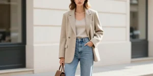 tenue avec jean bleu clair femme
