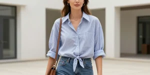 look chemise rayée bleu femme